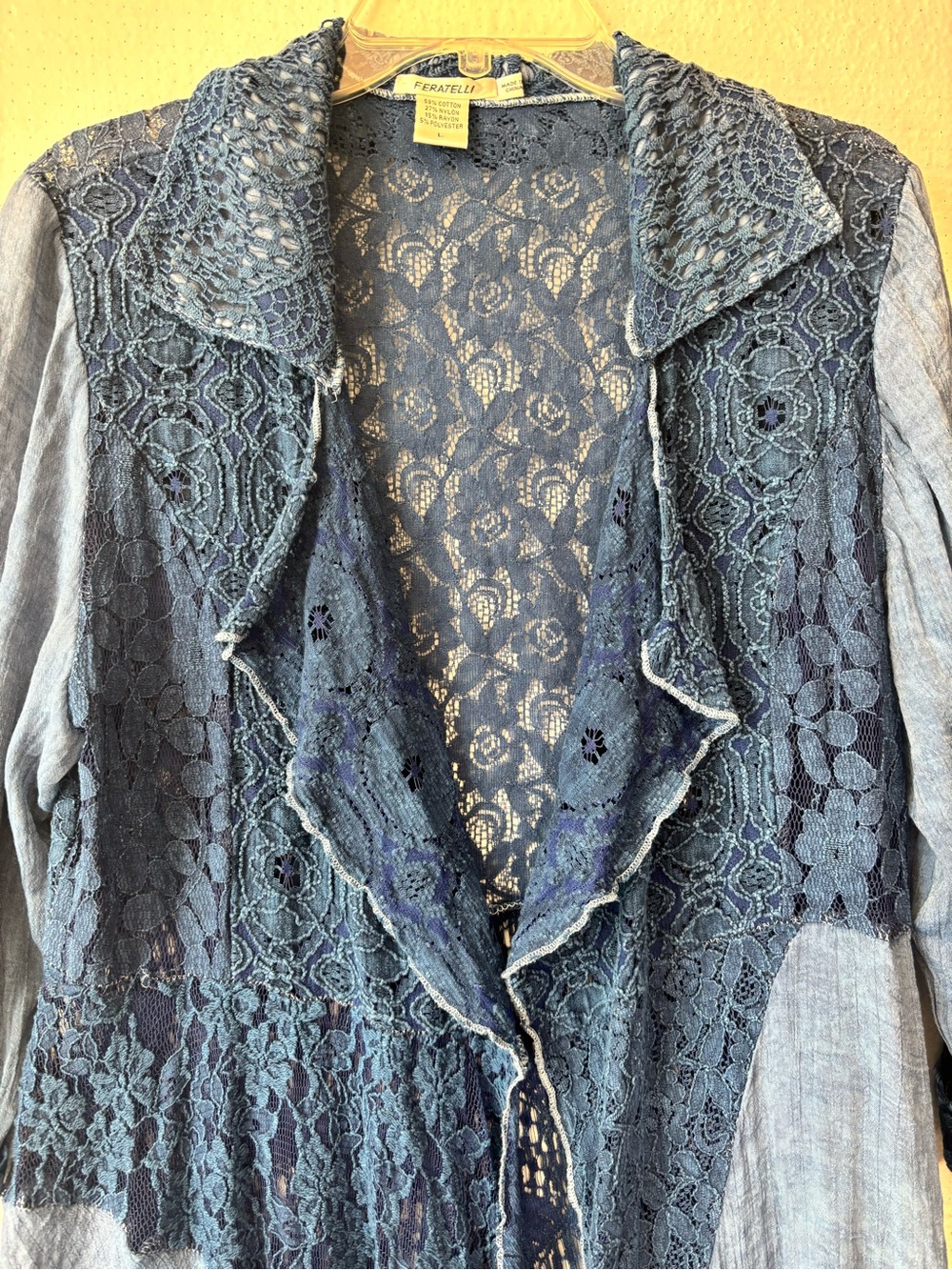 Boho Lace-Panel Blue Jacket & Coat - Picture 2 of 10
